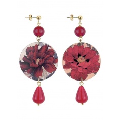 Lebole long earring The Circle Ruby with red flowers