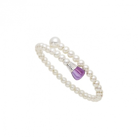 Mimì Lollipop Armband weiße Perlen mit Amethyst und rosa Saphir