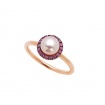 Mimì Happy Pink gold ring with pavé of pink sapphires and purple pearl