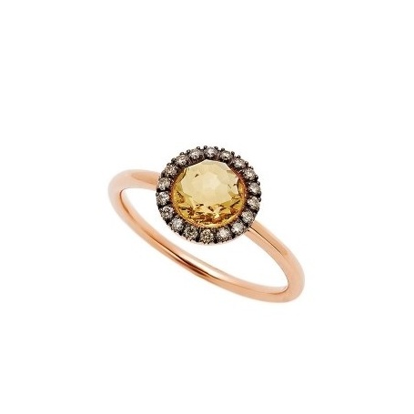 Mimì ring Happy rose gold with pavé diamonds and central citrine