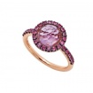 Mimì ring Happy rose gold with pink sapphire stem, amethyst and pavè