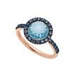 Mimì ring Happy rose gold with blue sapphire and blue topaz stem