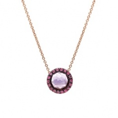 Mimì Happy rose gold necklace with amethyst and pavé of pink sapphires