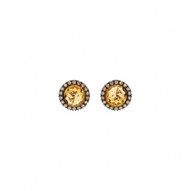 Mimì Happy rose gold earrings with diamonds pavé and central citrine