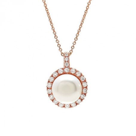 Mimì Happy rose gold necklace with white pearl and diamonds