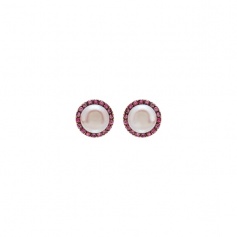 Mimì Happy Roségold-Ohrringe mit violetten Perlen und rosa Saphiren