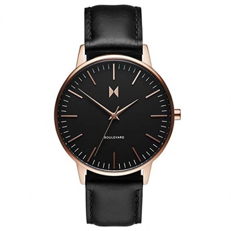 MVMT Boulevard S Monica watch in black leather with vintage rose case
