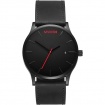 Uhr MVMT Classic Black Leder ultraflacher schwarzer Sekundenzeiger rot