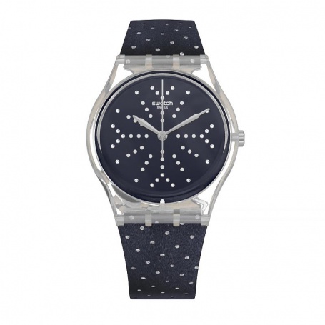 Swatch watch Flocon blue velvet with polka dots silver - GE262