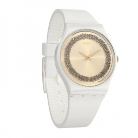 Swatch Uhr Sparklelight weißes Silikon mit schwarzem Swarovski - GW199