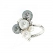 White Gold Ring whit multicolor Pearls and Diamonds- 20018654