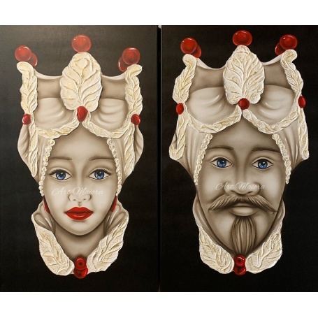 Gemälde Testa di Moro von Art Maiora, Paar Mann Frau rot