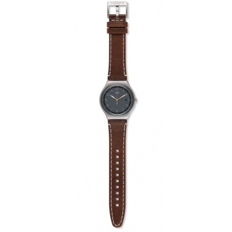 Swatch man Brandy watch in dark brown leather - YMS445