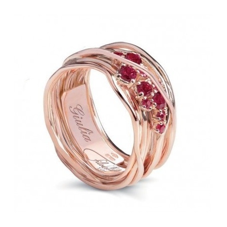 Ring Filodellavita Ten, ten wires in 18kt rose gold and rubies - AN100RRB