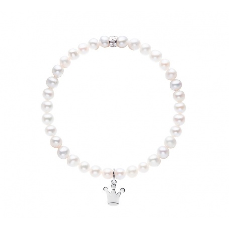 Elastisches Mimi-Armband mit weißen Perlen und großer Krone