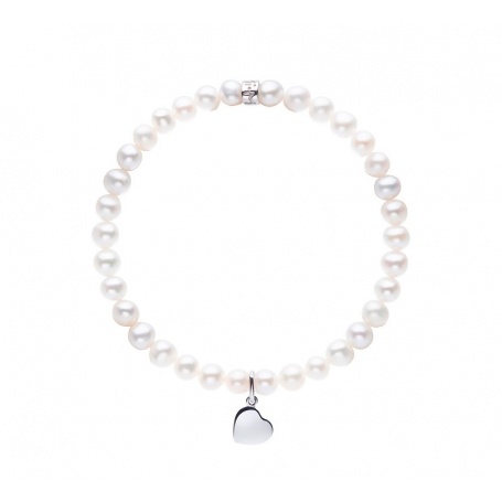 Elastisches Mimi-Armband mit weißen Perlen und GROSSEM Herzen