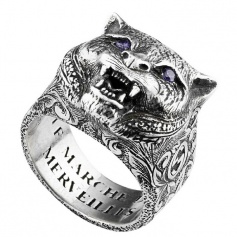 Gucci unisex feline ring with purple zircons - YBC524585001