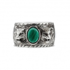 Unisex Gucci Ring mit grünem Stein und Katzenkopf - YBC461991001