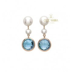 Mimì Happy short pendant earrings with topaz and pearls