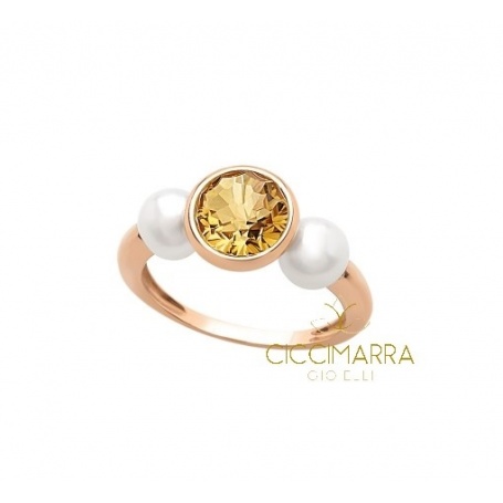 Mimì Happy gold ring with citrine quartz and pearls