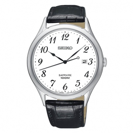 Seiko watch Arabic numerals black leather - SGEH75P1