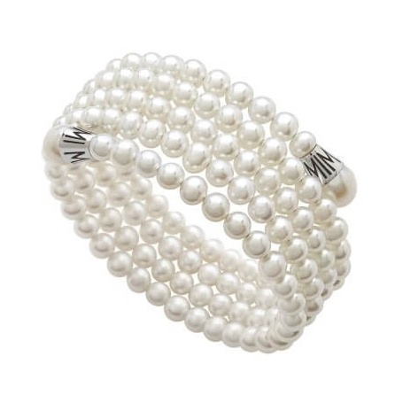 Mimì Lollipop Armband mit fünf weißen und silbernen Perlensträngen