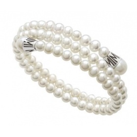 Mimì Lollipop Armband mit drei Strängen weißer und silberner Perlen
