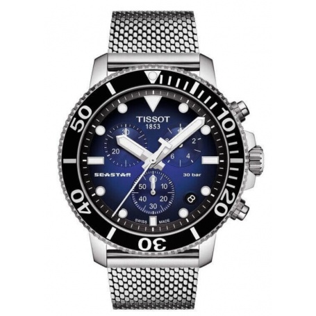 Tissot Seastar Chono Quartz blue steel milan mesh watch