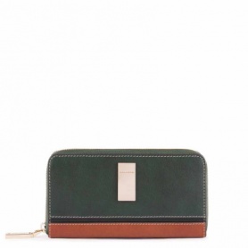 Piquadro Damenbrieftasche mit vier Fächern mit Reißverschluss, zweifarbiges Grün