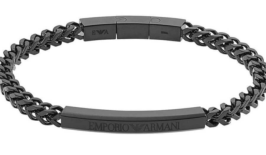 Jewelry: Emporio Armani men's leather and golden steel bracelet EGS2762251