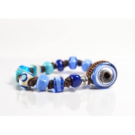 Moi bracelet with beads in celestial glass Turquoise unisex