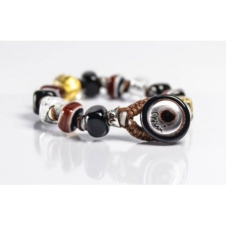 Moi bracelet with brown Plata unisex glass beads