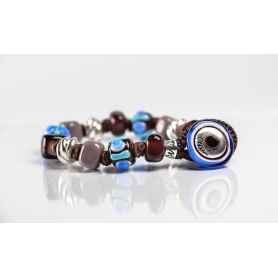 Moi Amos Silber Armband mit Unisex braunen, blauen und silbernen Glasperlen