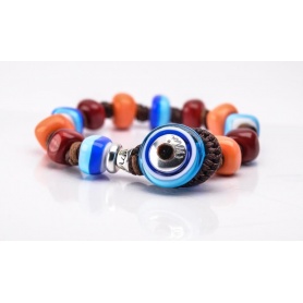 Moi Cielito bracelet with unisex light blue, red and orange glass beads