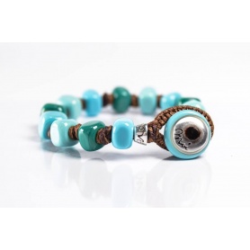Moi Grecale bracelet with unisex light blue and green glass beads