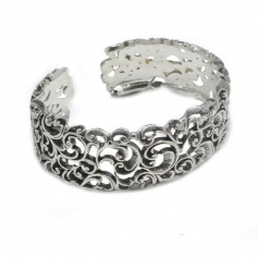 Open rigid bracelet Maria and Luisa in inlaid silver -BA0079