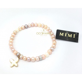 Mimì elastisches Armband mit mehrfarbigen Perlen und Perlmuttschmetterling