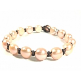 Mimì Armband Große cremefarbene Perlen und braune Kordel - B353O2AR