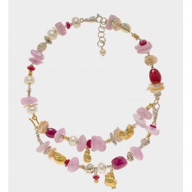 Misani Halskette Accents Kollektion mit Rubinen, Kunzit und Diamant