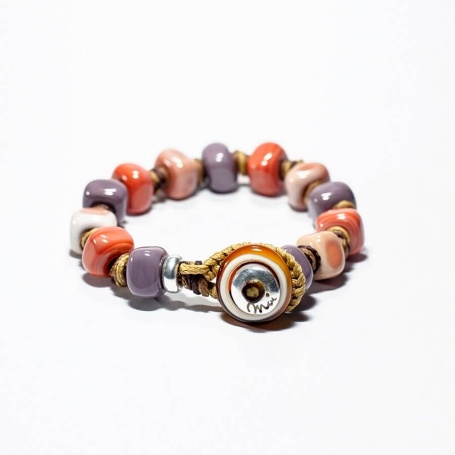 Moi Island bracelet with unisex pink lilac glass and coral stones