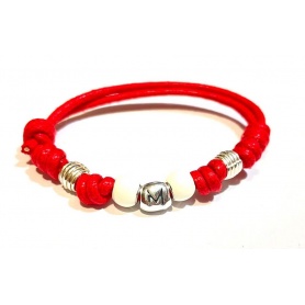 Bracciale Queriot con beads in argento, cordino e lettera Mo rosso