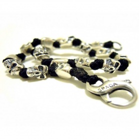 Spadarella Bracelet in silver, knots and cord with skulls - SPBR61