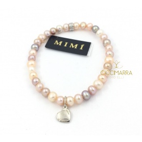 Elastic Mimì bracelet with multicolor pearls and Heart