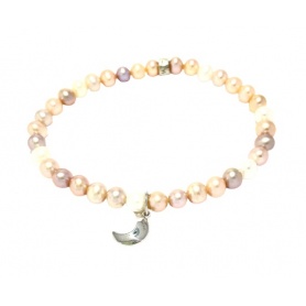 Mimì elastic bracelet with multicolor pearls and Moon - B0M026A4