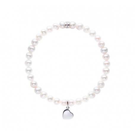 Elastic Mimì bracelet with white pearls and heart