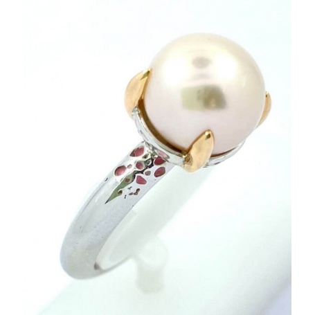 Mimi Vulcanica ring with pearl and pink enamel - A21VVM311