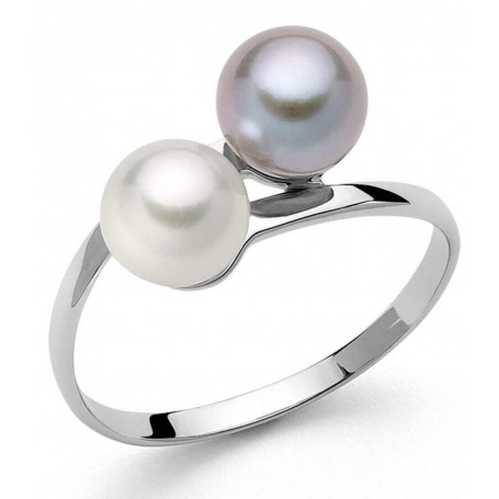 Miluna gold ring with white and gray pearl - PLI1649