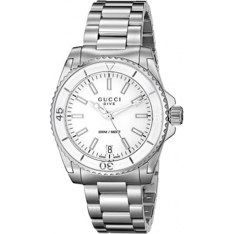 Weiße Gucci Dive kleine Armbanduhr aus Stahl – YA136402
