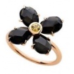 Mimì Bloom flower ring in gold with black Obsidian and yellow Sapphire