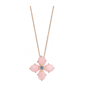 Mimì Bloom Blumenkette in Gold mit rosa Opal und blauem Saphir